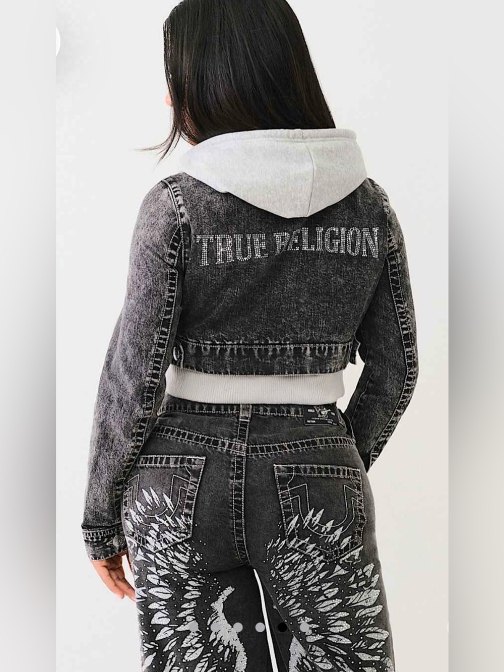 NWT True Religion Washed Black Denim Pants with Angel Wing Design by TR
